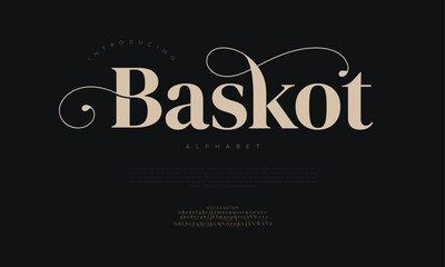 Baskot typography beauty fashion elegant minimalist serif italic fonts decorative wedding vintage retro logos. Minimal luxury font alphabet logo. Vector illustration