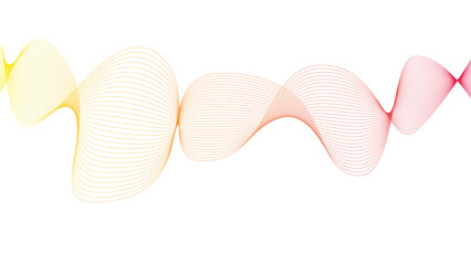 Vector curvy abstract line art wavy flowing dynamic red yellow white background in concept music or sound, wave, wind, information flow