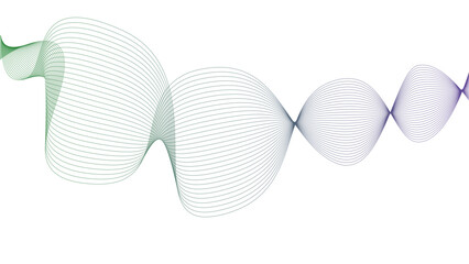 Vector curvy abstract line art wavy flowing dynamic purple yellow green white background in concept music or sound, wave, wind, information flow