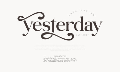 Yesterday typography beauty fashion elegant minimalist serif italic fonts decorative wedding vintage retro logos. Minimal luxury font alphabet logo. Vector illustration © Kiki