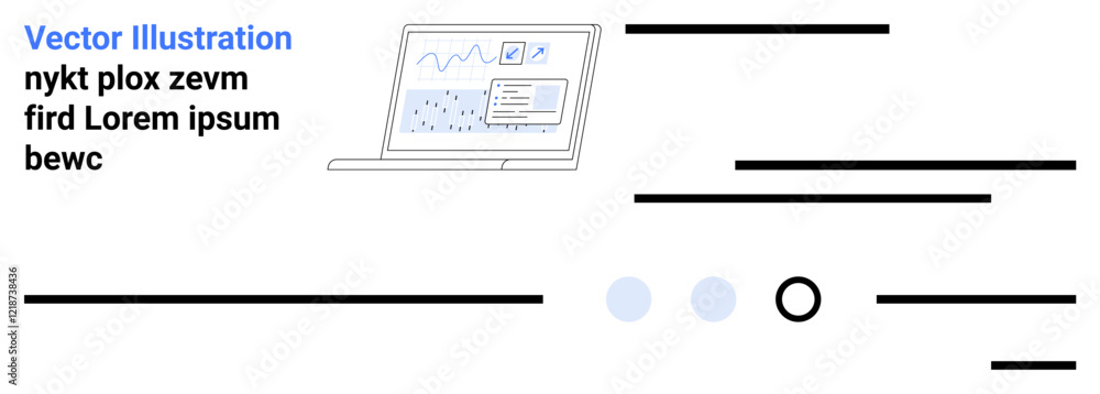 Poster laptop showing data charts, black lines, and minimalistic icons. ideal for data visualization, analy