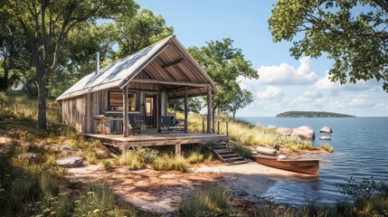 Rustic Wooden Cabin by the Lake Shores Serenity