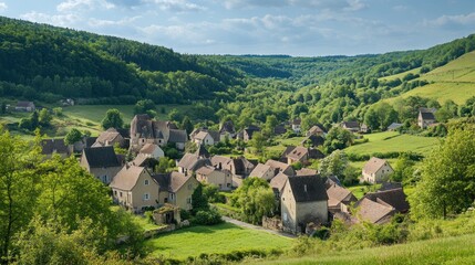 Fototapeta premium Picturesque Village nestled in a lush valley