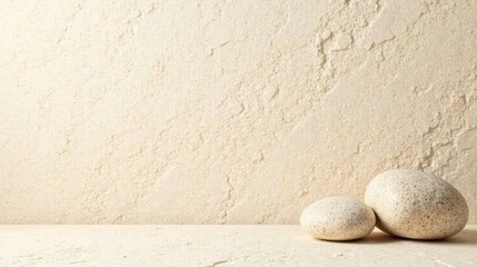 Obraz premium Two Cream-Colored Stones Resting on a Textured Surface Against a Neutral Background