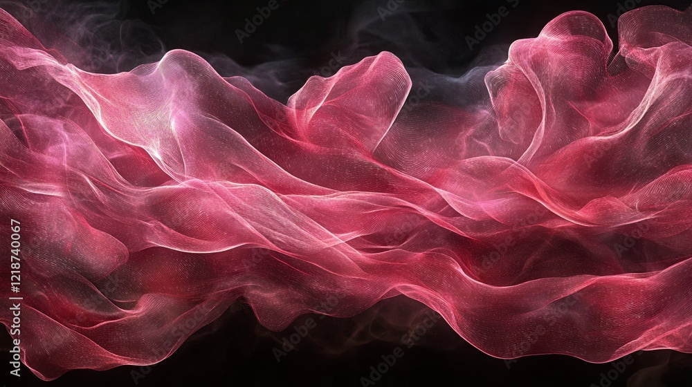 Aufkleber abstract red and white flowing fabric waves on a dark background creates a serene visual experience 