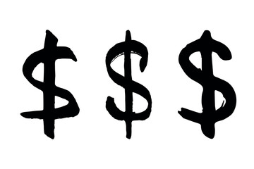 Hand drawn dollar currency symbol set Brush stroke doodle Single element for design