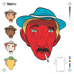 Homem Brasileiro com pele vermelha fumando uma cigarro com v&aacute;rias op&ccedil;&otilde;es de tons de pele e cores