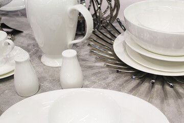 beautiful table setting, ceramic dishes on the table