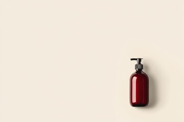 Obraz premium Minimalistic design of red shampoo bottle on beige background