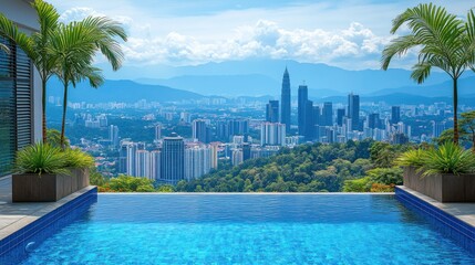 Fototapeta premium Rooftop infinity pool overlooking Kuala Lumpur city