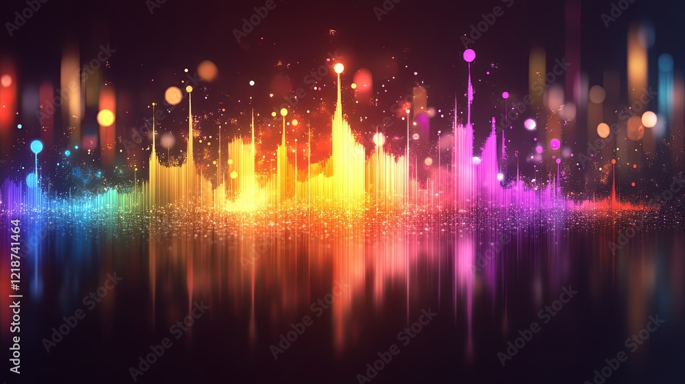 Poster colorful sound waves illuminated against a dark background creating a vibrant visual experience. gen