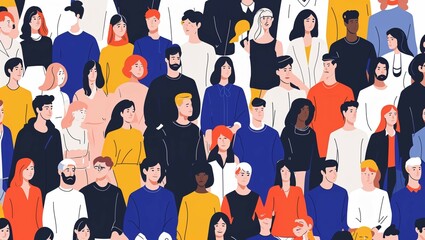 Diverse silhouettes form a seamless pattern of smiling people, symbolizing teamwork and community