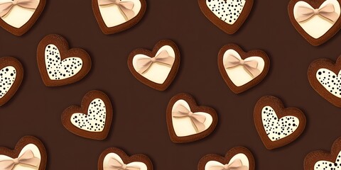 chocolate heart shaped cookies  seamless background