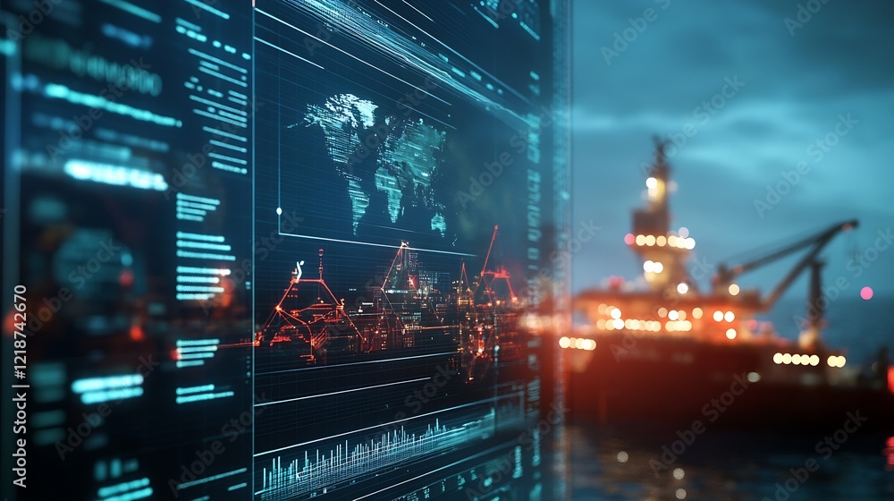 Poster Global Maritime Analytics Dashboard with High-Tech Visualization and Offshore Insights : Generative AI