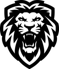 Illustration of a head of lion. Lion head mascot. Design element for logo, label, sign, poster, card. Vector illustration