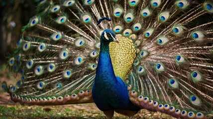 Obraz premium beautiful peacock flapping its wings in the morning