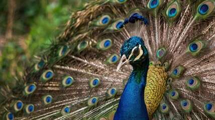 Fototapeta premium beautiful peacock flapping its wings in the morning
