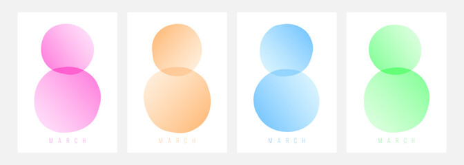 March 8. Set of festive templates for International Women's Day holiday graphic design. Number 8 color gradients. Vector illustration.