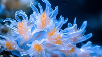 Delicate White and Yellow Coral Polyps in Ocean Water Displaying Motion and Texture : Generative AI