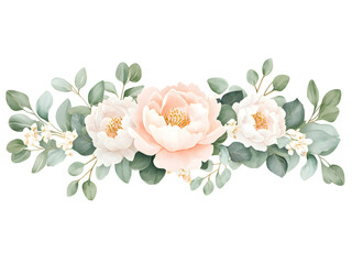 Fototapeta premium Elegant Peonies and Eucalyptus Floral Arrangement on a transparent background, cut out, PNG Digital Art, clip art.