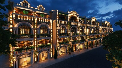 Fototapeta premium Illuminated European Style Building at Night