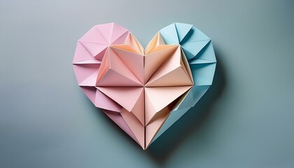 pastel origami heart crafted from multiple paper units on a neutral background