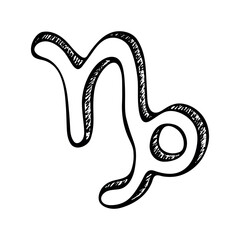 Hand drawn capricorn zodiac sign Esoteric symbol doodle Astrology clipart Element for design