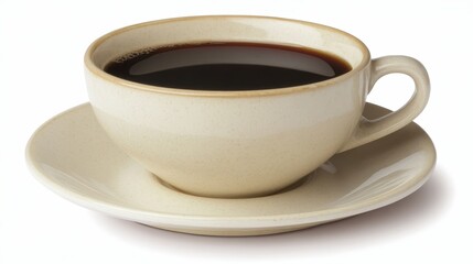 Obraz premium Cream Ceramic Coffee Cup with Black Coffee, High-Angle View, Still Life Photography, Coffee Break, Hot Drink Coffee, Still Life Photography