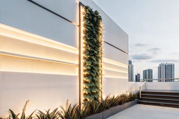 Illuminated Vertical Garden on Rooftop Terrace