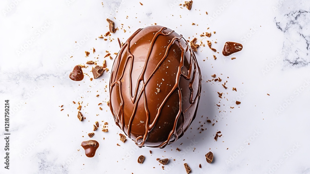 Wall mural Chocolate egg with textured choco on a white background. Perfect for Easter or confectionery concepts