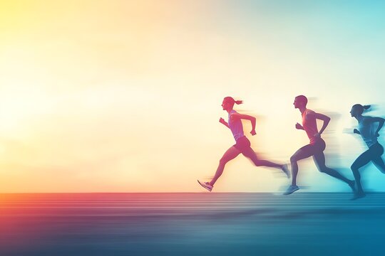 Dynamic Runners in Motion: Sunset Marathon Silhouette