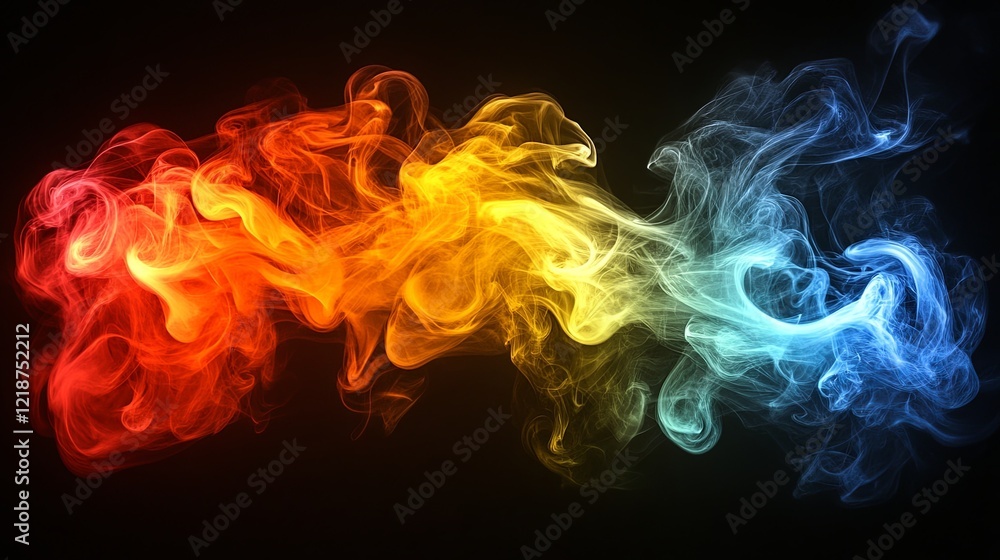 Poster colorful smoke waves intertwining in a mesmerizing display of artistic expression at a dramatic back