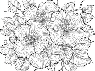 flowers template on transparent background for coloring