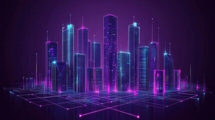 Neon Cityscape Digital Architecture Illuminated Night