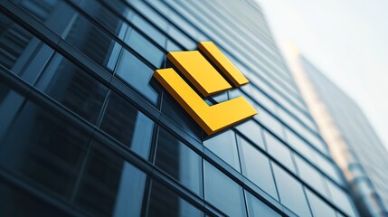 Corporate logo design urban setting graphic representation modern architecture upward perspective branding concept