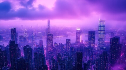 Purple Cityscape Sunrise, Hong Kong Skyline