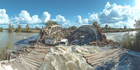 Portrait of a flood, earthquake, tsunami, fire disaster that occurred in a city.
