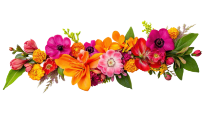 Flowers bouquet colorful on transparent background