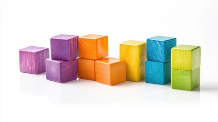 Obraz premium A set of colorful wooden ABC blocks arranged on a white background, perfect for children's education themes.