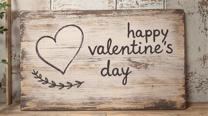 chalk-written happy valentine's day on vintage café board for cozy, rustic valentine greeting, romantic café atmosphere