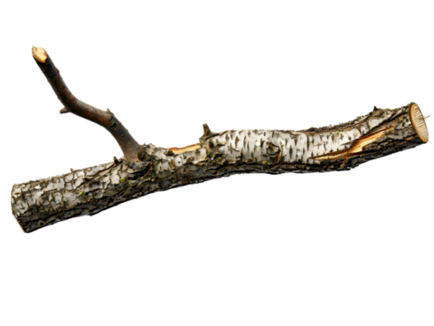 A Broken Tree Branch Isolated on a transparent background, cut out, PNG 3D Digital Art, clip art.
