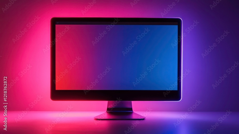 Poster a glowing outline of a desktop monitor on a plain gradient background.