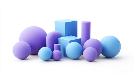 Minimalist pastel 3D geometric shapes (cube, sphere, cylinder) on light background. Bussines template. Generative AI