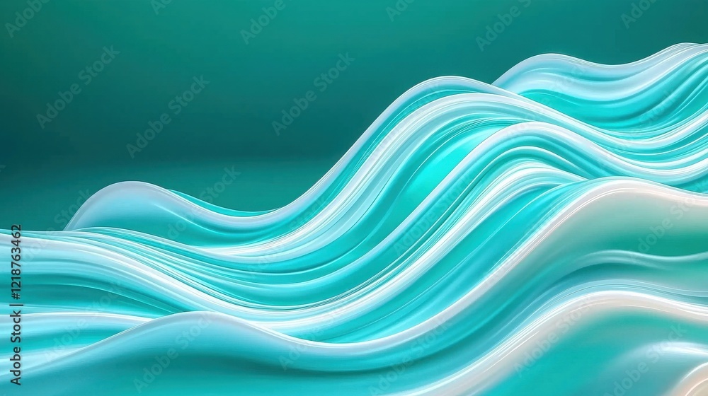 Poster dynamic teal and white light trails creating soft wavelike patterns on dark background abstract art 