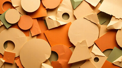 abstract geometric background with intricately layered paper textures, evoking a sense of organic decay and earthy sophistication