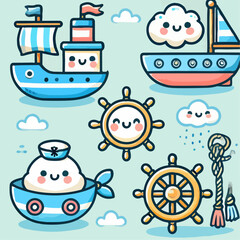 set of cartoon ships