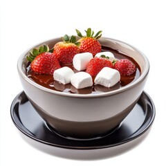A decadent chocolate fondue with strawberries and marshmallows, isolated white background, post-impressionist art style