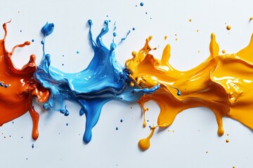 Vibrant colors collide in an artistic splash of paint on a white background