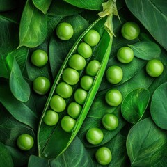 Vibrant green peas in a pod nature close-up fresh produce lush environment macro view crisp texture