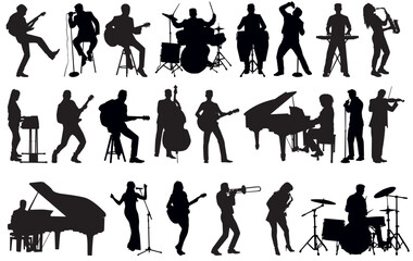 Set of musician silhouette vector illustration on isolated white background. 
